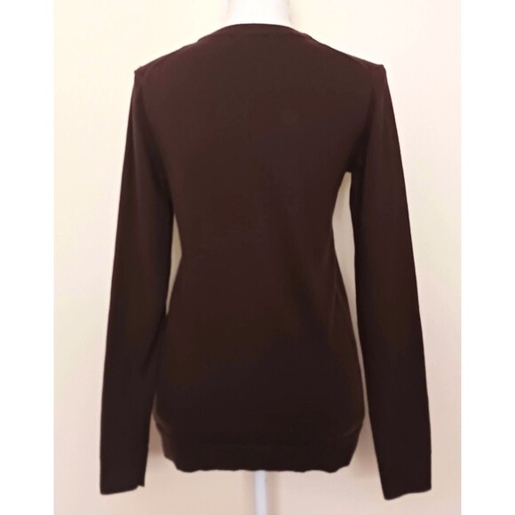 Michael Kors Brown Cotton Angora Full Zip V Neck Sweater Gold Logo Charm Sz S - Picture 5 of 6